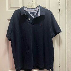 Tommy Hilfiger Polo Shirt Men's XL  Navy Custom Fit Short Sleeve Flag Logo